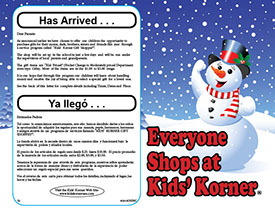 Photo of the Bi-Lingual Kids' Korner Gift Shoppes Watch For Flyer, which is given to each student in the school.